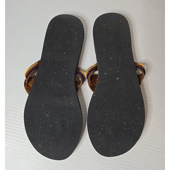 Womens Brown Learher Beaded Tong Sandals Size 42 / US 10 - Picture 6 of 6